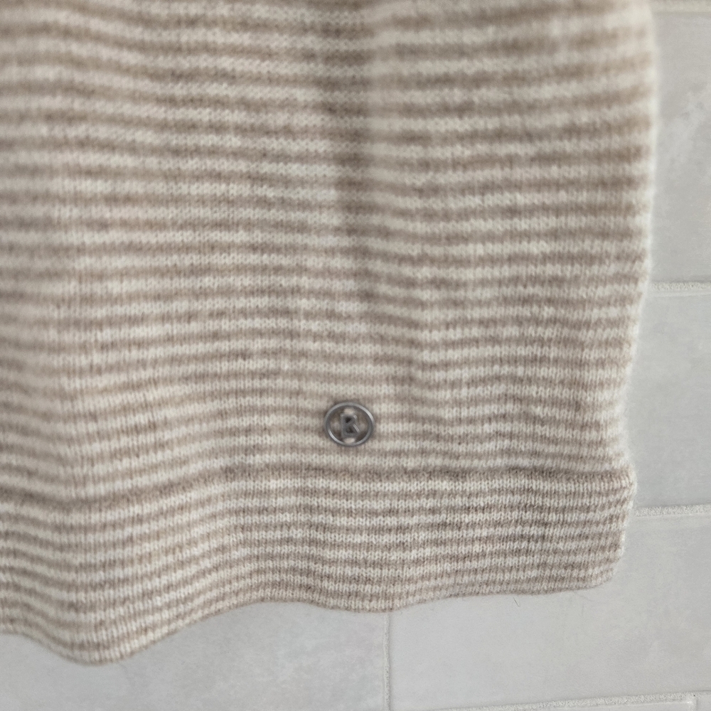 Bogner 100% Cashmere Wool Knit Short-Sleeve Striped Sweater Top Beige Cream Tan - Picture 4 of 10